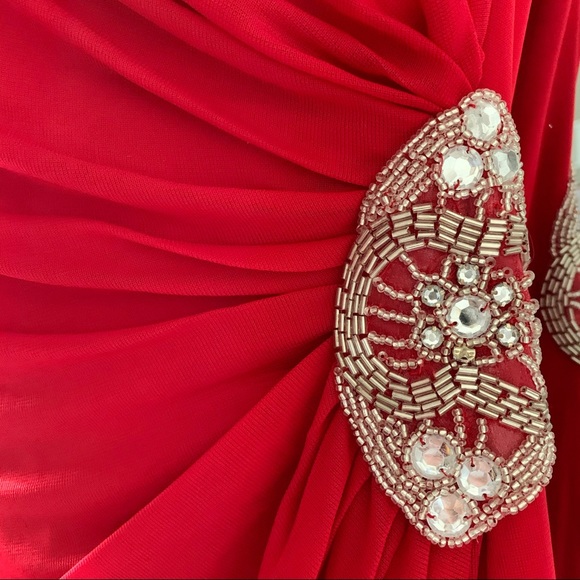 Teeze Me Red Beaded Strapless High Low Gown - Picture 2 of 3